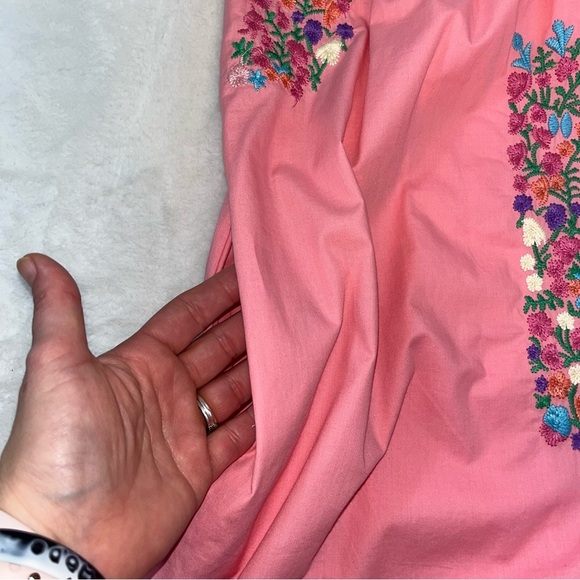 J. Marie Embroidered Shift Dress Pink Floral Lined Sz XS Cotton Pockets Boho - Picture 12 of 12
